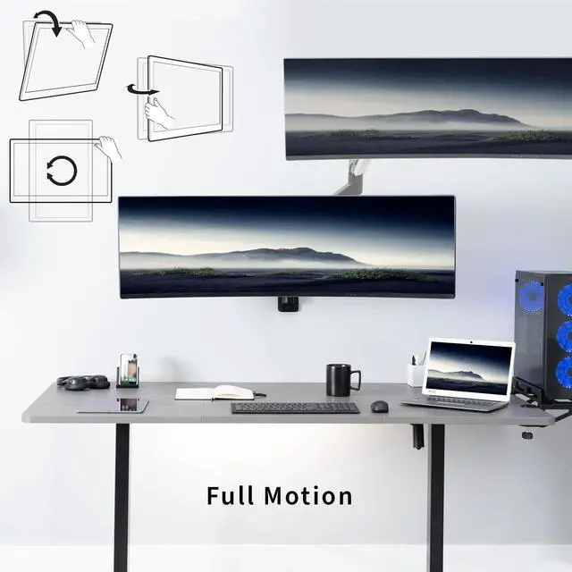 Alt view image 11 of 14 - VIVO Black Premium Aluminum Pneumatic Monitor Arm Wall Mount for Ultrawide Screens up to 49" and 44 lbs, MOUNT-V101G1