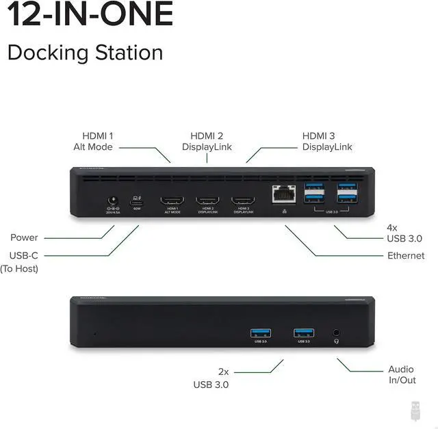 Alt view image 19 of 20 - Plugable USB C Triple Display Docking Station with Laptop Charging, Thunderbolt 3 or USB C Dock Compatible with Specific Windows and Mac Systems (3x HDMI, 6x USB Ports, 60W USB PD)