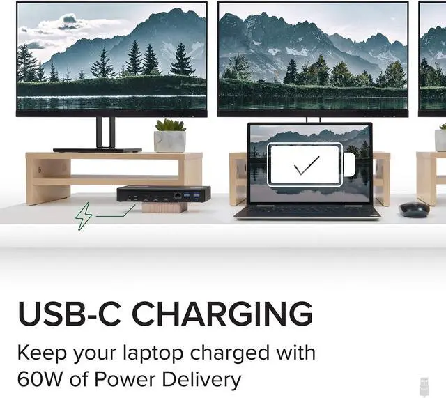 Alt view image 18 of 20 - Plugable USB C Triple Display Docking Station with Laptop Charging, Thunderbolt 3 or USB C Dock Compatible with Specific Windows and Mac Systems (3x HDMI, 6x USB Ports, 60W USB PD)