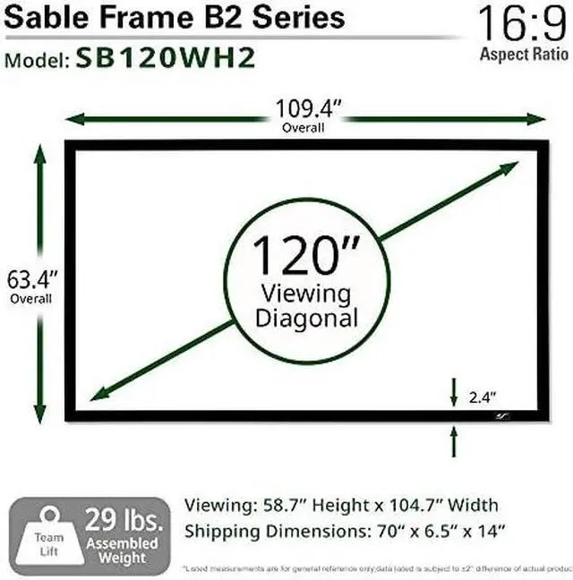 Alt view image 12 of 15 - elite screens sable frame b2, 120-inch diag. 16:9, active 3d 4k / 8k ultra hd fixed frame home theater projection projector scr