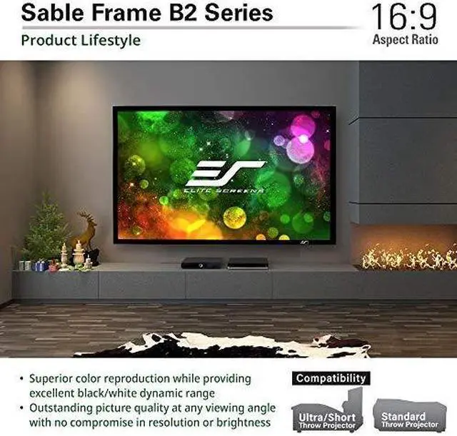 Alt view image 14 of 15 - elite screens sable frame b2, 120-inch diag. 16:9, active 3d 4k / 8k ultra hd fixed frame home theater projection projector scr