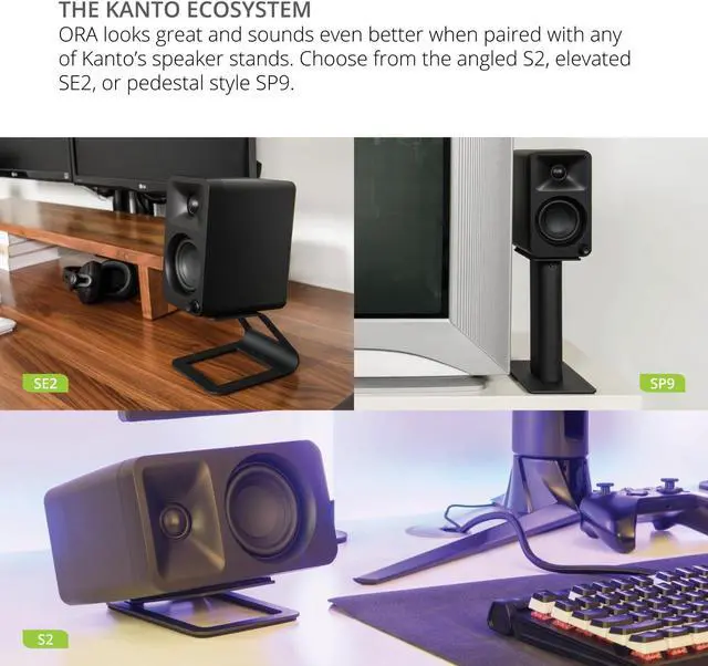 Alt view image 8 of 12 - Kanto ORAMB 100W Powered Reference Bluetooth Desktop Speakers - Black (Pair)