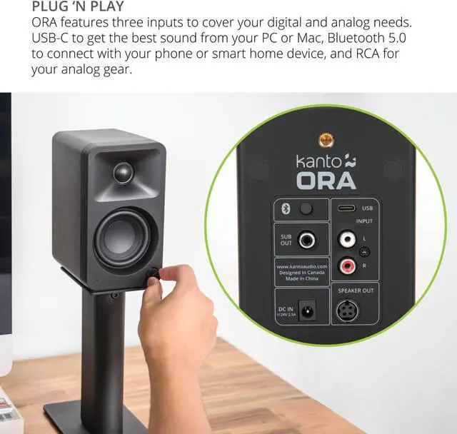 Alt view image 10 of 12 - Kanto ORAMB 100W Powered Reference Bluetooth Desktop Speakers - Black (Pair)