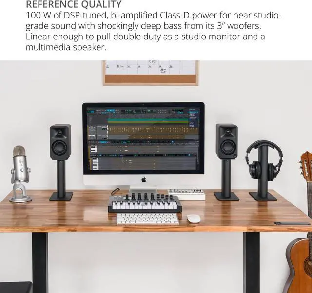 Alt view image 12 of 12 - Kanto ORAMB 100W Powered Reference Bluetooth Desktop Speakers - Black (Pair)