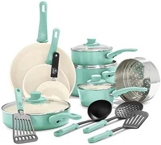 Alt view image 2 of 8 - greenlife soft grip 16pc ceramic nonstick cookware set, turquoise