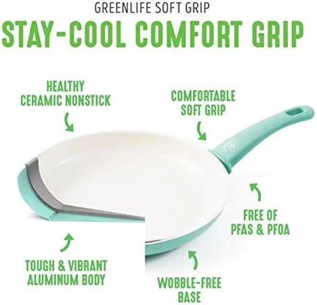 Alt view image 4 of 8 - greenlife soft grip 16pc ceramic nonstick cookware set, turquoise