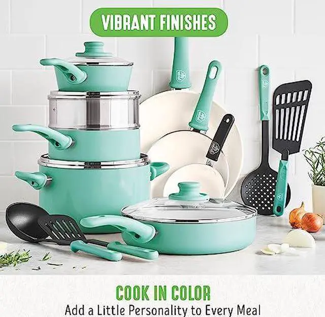 Alt view image 6 of 8 - greenlife soft grip 16pc ceramic nonstick cookware set, turquoise