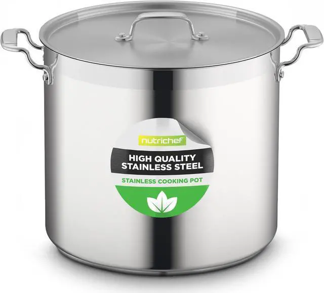 Main image of Stainless Steel Cookware Stock Pot - 24 Quart, Heavy Duty Induction Pot, Soup Pot with Stainless Steel, Lid, Gas, Induction, Ceramic, Glass and Halogen Cooktops Compatible - NCSPT24Q