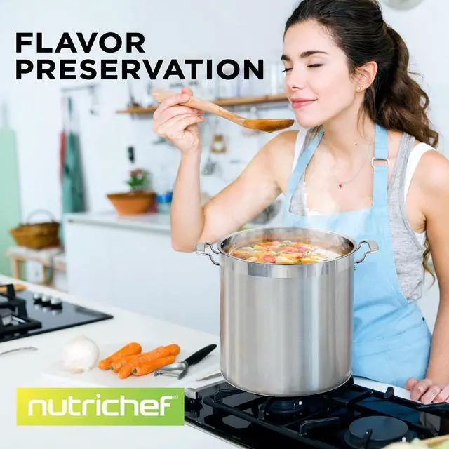 Alt view image 2 of 7 - Stainless Steel Cookware Stock Pot - 24 Quart, Heavy Duty Induction Pot, Soup Pot with Stainless Steel, Lid, Gas, Induction, Ceramic, Glass and Halogen Cooktops Compatible - NCSPT24Q