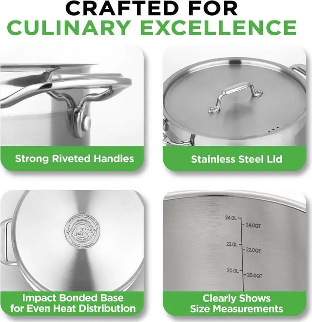 Alt view image 3 of 7 - Stainless Steel Cookware Stock Pot - 24 Quart, Heavy Duty Induction Pot, Soup Pot with Stainless Steel, Lid, Gas, Induction, Ceramic, Glass and Halogen Cooktops Compatible - NCSPT24Q