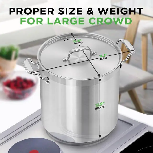 Alt view image 6 of 7 - Stainless Steel Cookware Stock Pot - 24 Quart, Heavy Duty Induction Pot, Soup Pot with Stainless Steel, Lid, Gas, Induction, Ceramic, Glass and Halogen Cooktops Compatible - NCSPT24Q
