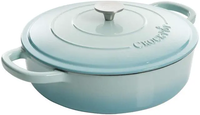 Alt view image 7 of 13 - Crock Pot Artisan 5 Quart Enameled Cast Iron Braiser Pan with Lid in Gradient Aqua Blue