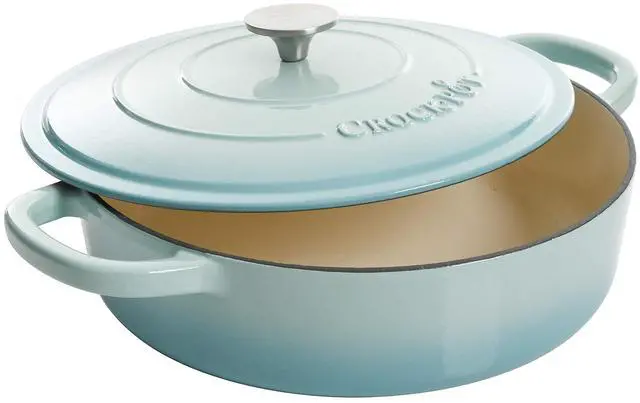Alt view image 12 of 13 - Crock Pot Artisan 5 Quart Enameled Cast Iron Braiser Pan with Lid in Gradient Aqua Blue