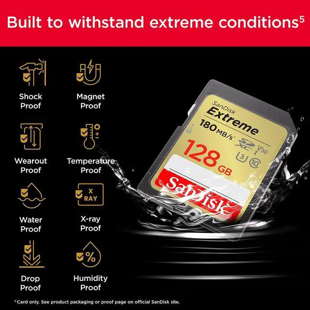 Alt view image 7 of 10 - SanDisk 128GB Extreme SDXC UHS-I/U3 Class 10 V30 Memory Card, Speed Up to 180MB/s (SDSDXVA-128G-GNCIN)
