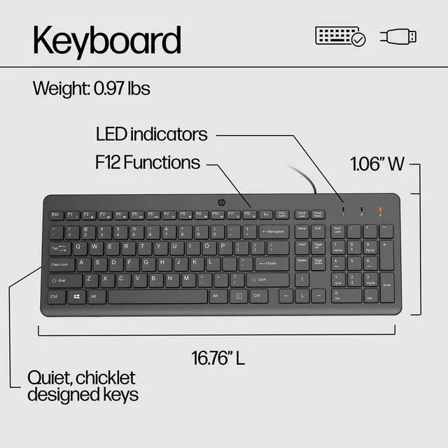 Alt view image 5 of 10 - HP 150 Wired Mouse and Keyboard Combo 240J7AA