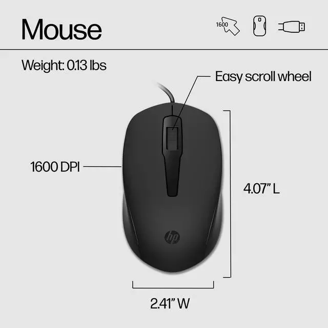 Alt view image 6 of 10 - HP 150 Wired Mouse and Keyboard Combo 240J7AA