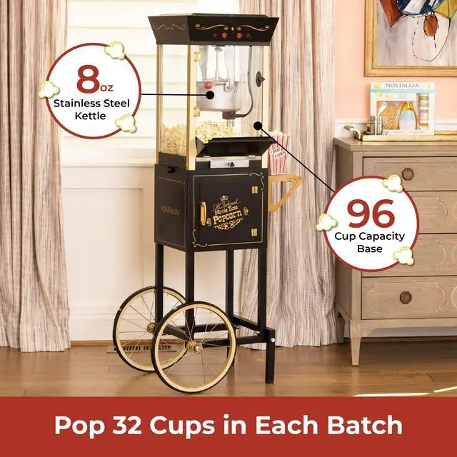 Alt view image 14 of 14 - nostalgia ccp510bk vintage professional popcorn cart-new 8-ounce kettle-53 inches tall-black