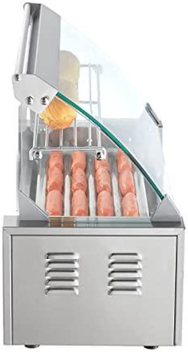 Alt view image 4 of 9 - VEVOR Hot Dog Roller 5 Rollers 12 Hot Dogs Capacity, 750W Stainless Sausage Grill Cooker Machine with Dual Temp Control Glass Hood Acrylic Cover Bun Warmer Shelf Removable Oil Drip Tray ETL Certified