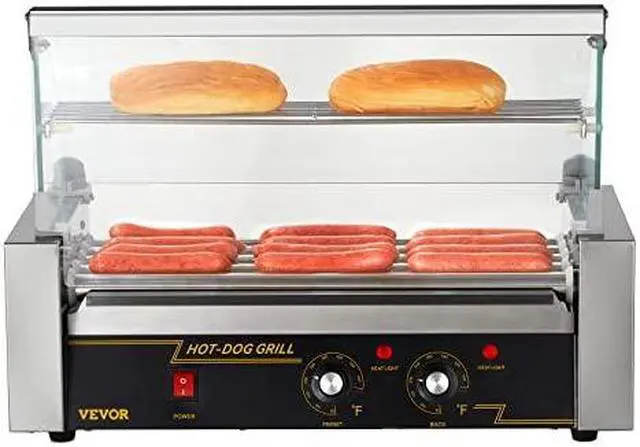 Alt view image 5 of 9 - VEVOR Hot Dog Roller 5 Rollers 12 Hot Dogs Capacity, 750W Stainless Sausage Grill Cooker Machine with Dual Temp Control Glass Hood Acrylic Cover Bun Warmer Shelf Removable Oil Drip Tray ETL Certified