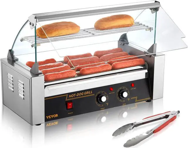 Alt view image 2 of 9 - VEVOR Hot Dog Roller 5 Rollers 12 Hot Dogs Capacity, 750W Stainless Sausage Grill Cooker Machine with Dual Temp Control Glass Hood Acrylic Cover Bun Warmer Shelf Removable Oil Drip Tray ETL Certified