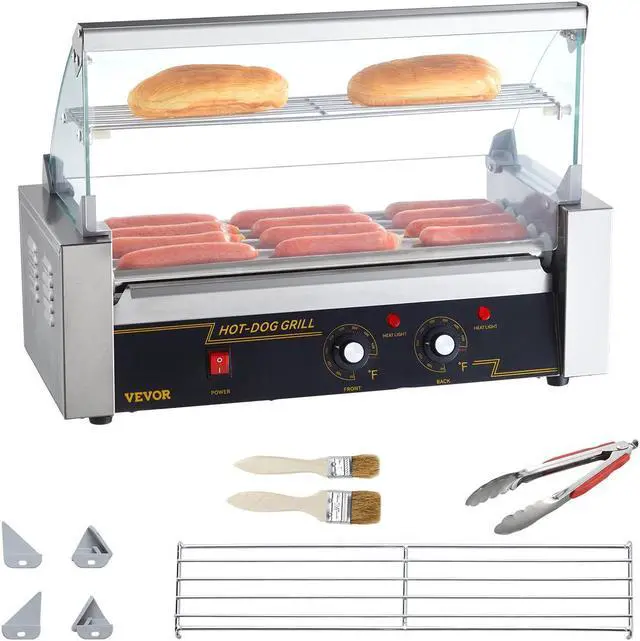 Alt view image 6 of 9 - VEVOR Hot Dog Roller 5 Rollers 12 Hot Dogs Capacity, 750W Stainless Sausage Grill Cooker Machine with Dual Temp Control Glass Hood Acrylic Cover Bun Warmer Shelf Removable Oil Drip Tray ETL Certified