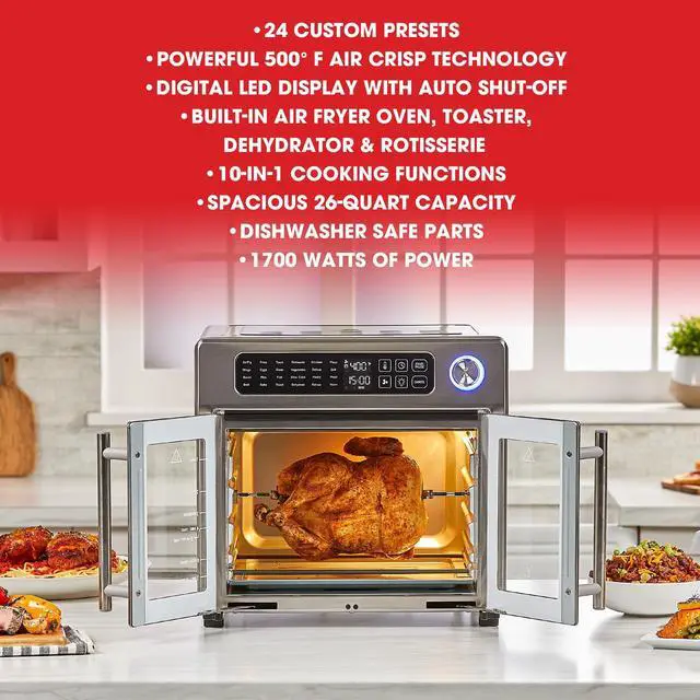 Alt view image 7 of 14 - Emeril Lagasse 26 QT Extra Large Air Fryer, Convection Toaster Oven with French Doors, Stainless Steel