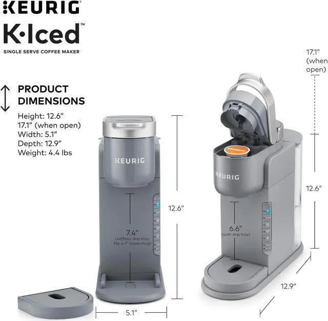 Alt view image 12 of 14 - Keurig K-Iced Single Serve Coffee Maker Arctic Gray (5000371871)