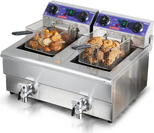 Alt view image 3 of 9 - VEVOR Commercial Electric Deep Fryer Countertop Deep Fryer with Dual Tanks 3000W