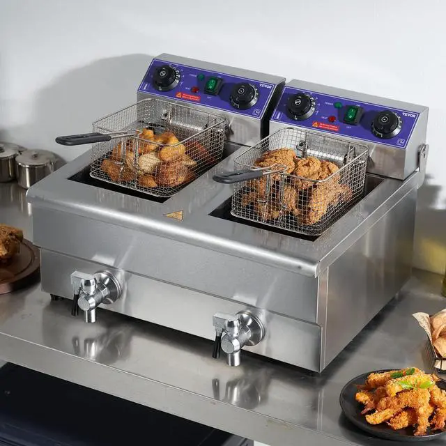 Alt view image 4 of 9 - VEVOR Commercial Electric Deep Fryer Countertop Deep Fryer with Dual Tanks 3000W