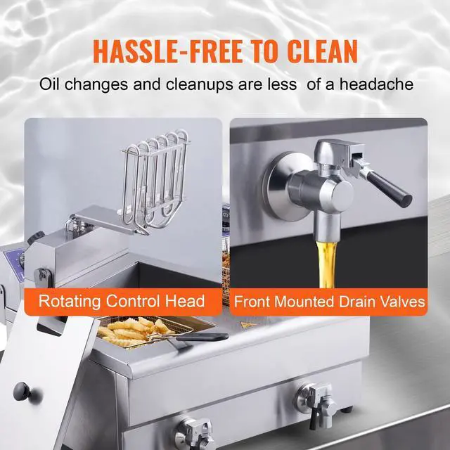Alt view image 7 of 9 - VEVOR Commercial Electric Deep Fryer Countertop Deep Fryer with Dual Tanks 3000W