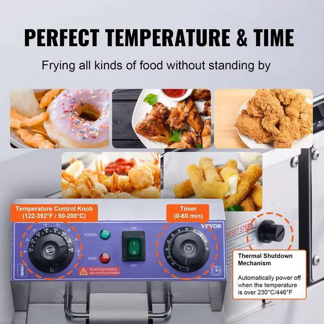 Alt view image 8 of 9 - VEVOR Commercial Electric Deep Fryer Countertop Deep Fryer with Dual Tanks 3000W
