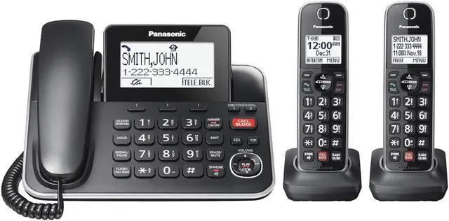 Main image of Panasonic DECT 6.0 2-in-1 Corded/Cordless Phone with Answering Machine, Advanced Call Block (1,000 numbers), and Talking Caller ID - 2 Cordless Handset - KX-TGF872CB (Black)