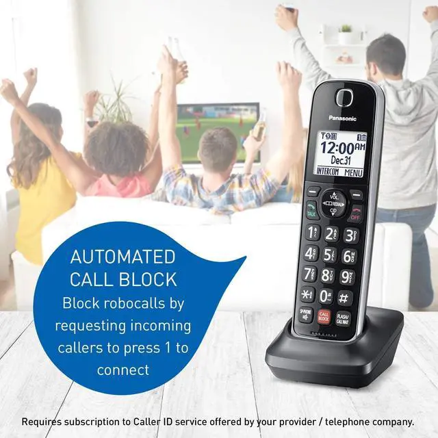 Alt view image 4 of 6 - Panasonic DECT 6.0 2-in-1 Corded/Cordless Phone with Answering Machine, Advanced Call Block (1,000 numbers), and Talking Caller ID - 2 Cordless Handset - KX-TGF872CB (Black)