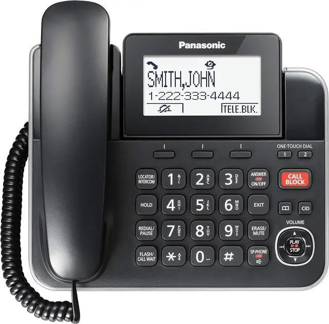 Alt view image 6 of 6 - Panasonic DECT 6.0 2-in-1 Corded/Cordless Phone with Answering Machine, Advanced Call Block (1,000 numbers), and Talking Caller ID - 2 Cordless Handset - KX-TGF872CB (Black)