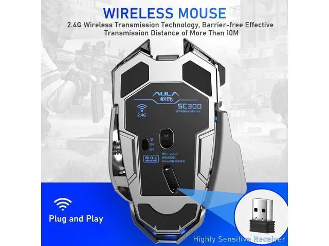 Alt view image 4 of 7 - SC300 2.4G Wireless Mouse 1200DPI Optics Gaming Mice, Black