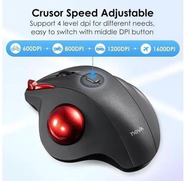 Alt view image 4 of 7 - 2 Device Bluetooth Trackball Mouse, Silent Click Ergonomic Roller Ball Mouse, Wireless Rechargeable Thumb Mice, Programmable Buttons, 600-1600 DPI, Compatible with PC, Mac, Laptop, Windows