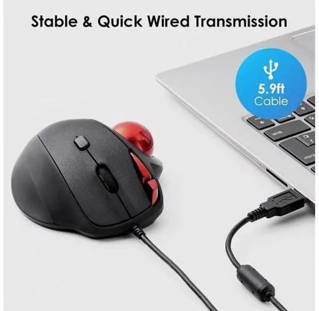 Alt view image 5 of 7 - 2 Device Bluetooth Trackball Mouse, Silent Click Ergonomic Roller Ball Mouse, Wireless Rechargeable Thumb Mice, Programmable Buttons, 600-1600 DPI, Compatible with PC, Mac, Laptop, Windows