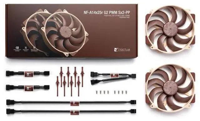 Alt view image 4 of 5 - Noctua NF-A14x25r G2 PWM Sx2-PP, Push-Pull Set of two Premium-Quality Quiet 140mm PC Fans (Brown)