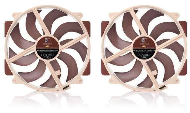 Alt view image 3 of 5 - Noctua NF-A14x25r G2 PWM Sx2-PP, Push-Pull Set of two Premium-Quality Quiet 140mm PC Fans (Brown)