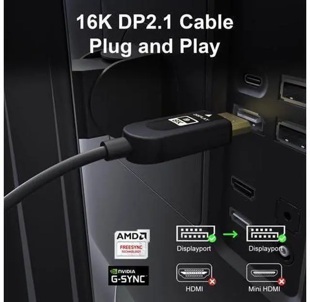 Alt view image 3 of 5 - FIBBR Certified Fiber Optic DisplayPort 2.1 Cable,DP2.1 Cable 80Gbps Video Display Port Cord Supports 16K@60Hz, 10K@60Hz, 8K@60Hz, 4K@165Hz, HDR, HDCP 2.2, 3D, ARC (9.84FT/3M)