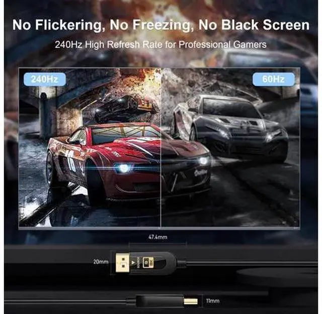 Alt view image 5 of 5 - FIBBR Certified Fiber Optic DisplayPort 2.1 Cable,DP2.1 Cable 80Gbps Video Display Port Cord Supports 16K@60Hz, 10K@60Hz, 8K@60Hz, 4K@165Hz, HDR, HDCP 2.2, 3D, ARC (9.84FT/3M)