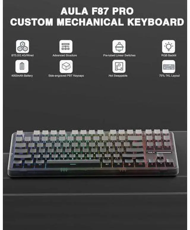 Alt view image 2 of 7 - F87 Pro Wireless Mechanical Keyboard,Tri-Mode BT5.0/2.4GHz/USB-C Hot Swappable Custom Keyboard,Pre-lubed Switches,Side Printed PBT Keycaps,75% TKL RGB Backlit Gaming Keyboards