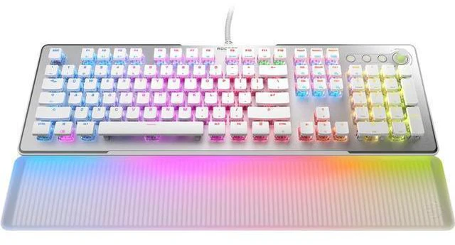 Main image of Vulcan II Max Full-size Wired Keyboard with Optical Titan Switch, RGB Lighting, Aluminum Top Plate and Palm Rest - White ROC-12-023