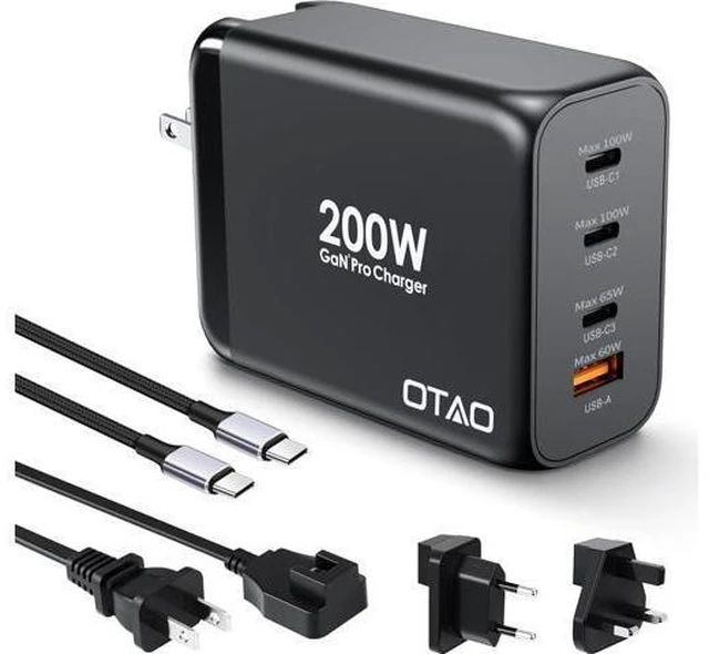 Main image of 200W USB C Charger Block 4 Ports GaN Fast Charging Station Wall Charger PD3.0 PPS 100W QC3.0 65W Power Station Travel Adapter with AC Cord UK/EU Plug for MacBook Pro/Ai/iPhone 15/14/13/ S24