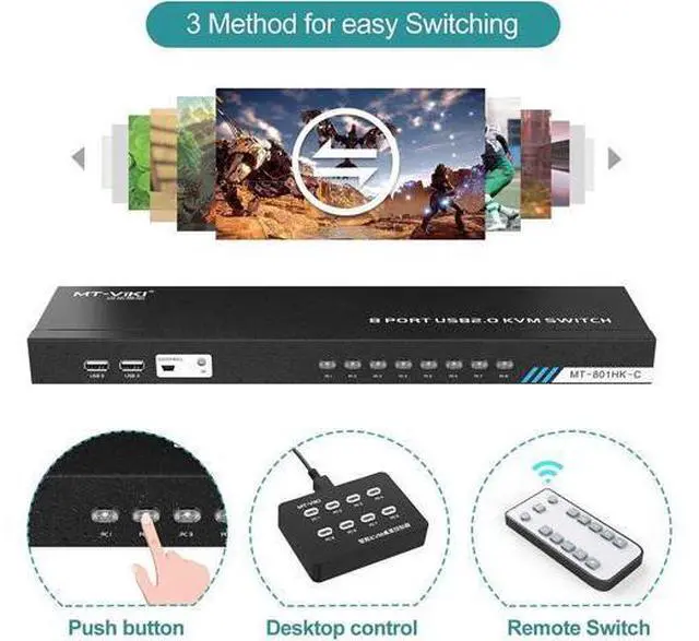 Alt view image 6 of 7 - 8 Port KVM Switch HDMI, MT-VIKI 4K@30Hz Rack Mount KVM HDMI Switch w/IR Remote & Wire-Desktop Controller & 8 HDMI KVM Cables