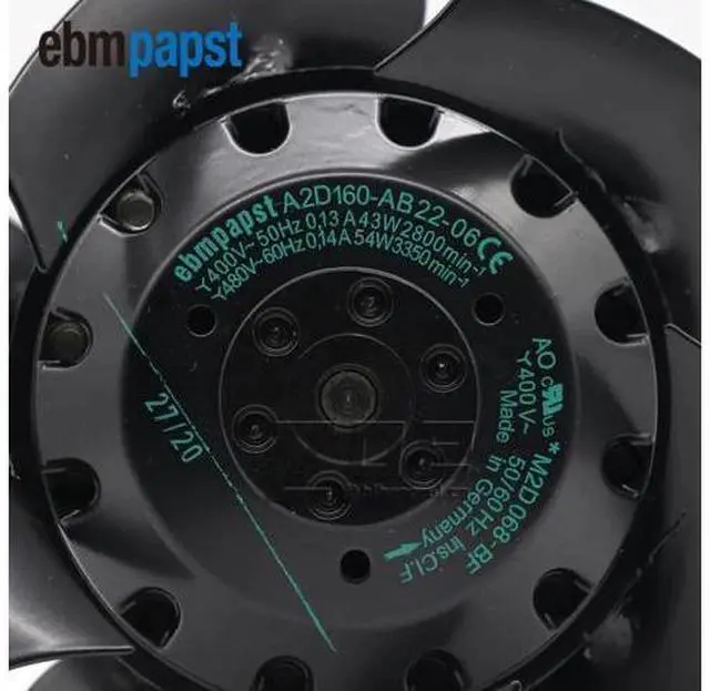Alt view image 3 of 7 - Ebmpapst A2D160-AB22-06 400V/480V 2800/3350min-1 43/54W Straight Blades Single-intake AC Axial Imppler Industrial Cooling Fans