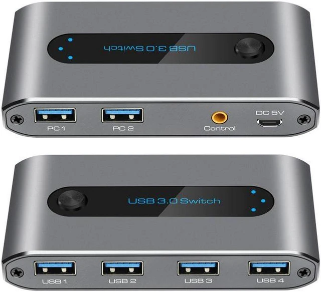 Alt view image 2 of 7 - USB 3.0 Switch, 2 in 4 out USB 3.0 Switch, USB KVM Switcher 2 Computer Sharing 4 USB Devices with Wire Desktop Controller and 2 Pack USB 3.0 A-A Cable