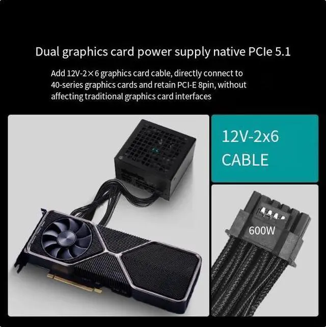 Alt view image 3 of 4 - Jiu Zhou Feng Sheng PQG1000w 1200w powersupply - high wattage gold standard PClE 5.1 model -recommended for RTx 5090D graphics card 1000W