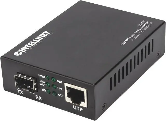 Main image of Intellinet 10GBase-T to 10GBase-R Media Converter, 1 x 10 GB SFP+ Slot, 1 x 10GB RJ45 Port