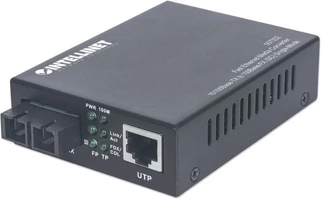 Alt view image 7 of 11 - Intellinet Fast Ethernet Single Mode Media Converter, 10/100Base-TX to 100Base-FX (SC) Single-Mode, Wavelength 1310 nm, 20 km (12.4 mi)